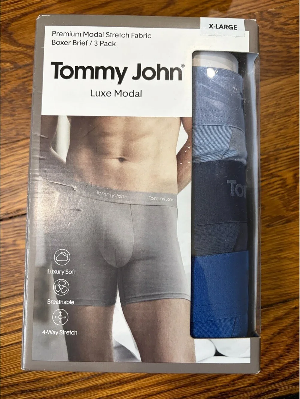 Tommy John Luxe Modal Boxer Brief 3 Pack XL Blue Quartz Dress Blues New